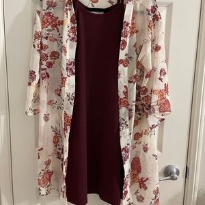 burgundy mid dress with matching kimono